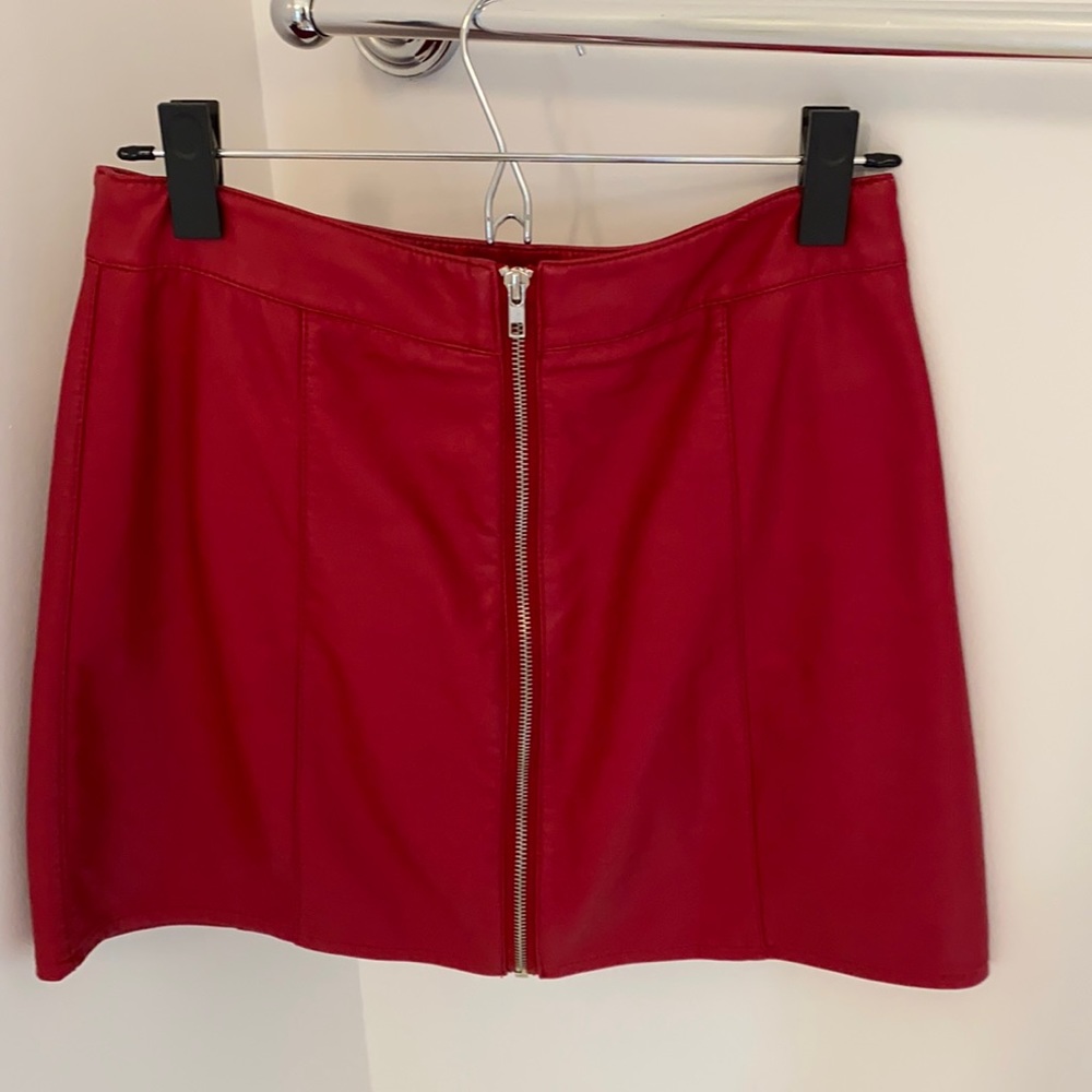 Red leather mini skirt